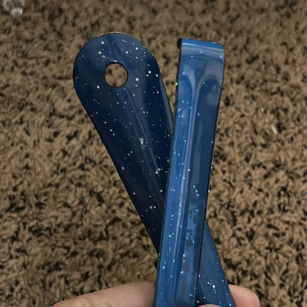 50%offw❤️ Blue/White Speckled Enamelware Metal Ladle and spoon flaw HG004